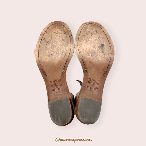 Frye Brielle Grey Strap Wood Heeled Sandal Summer Spring Formal Casual Low Heel - Picture 13 of 14